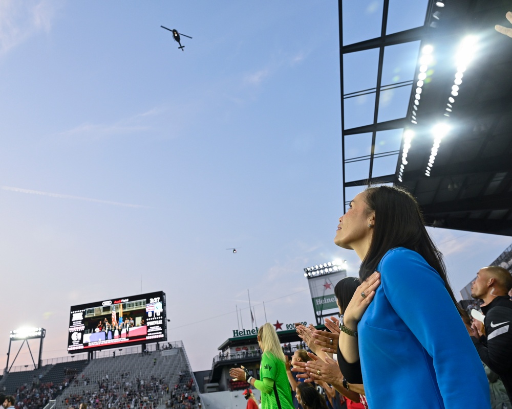 USecAF Jones makes coin toss for Washington Spirit soccer match