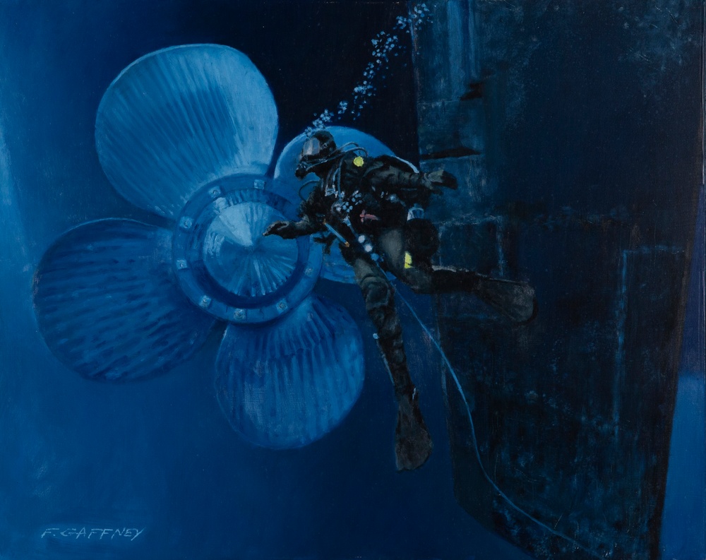 US Coast Guard Art Program 2022 Collection, Ob ID# 202208, &quot;Polar dive inspection,&quot; Frank Gaffney (8 of 38)