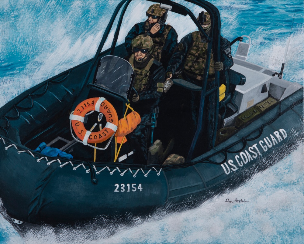 US Coast Guard Art Program 2022 Collection, Ob ID# 202211, &quot;Maritime security team in training,&quot; Don Hatcher (11 of 38)