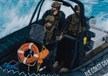 US Coast Guard Art Program 2022 Collection, Ob ID# 202211, "Maritime security team in training," Don Hatcher (11 of 38)