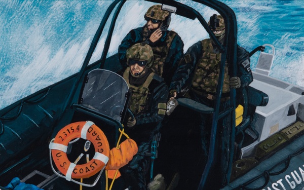US Coast Guard Art Program 2022 Collection, Ob ID# 202211, "Maritime security team in training," Don Hatcher (11 of 38)