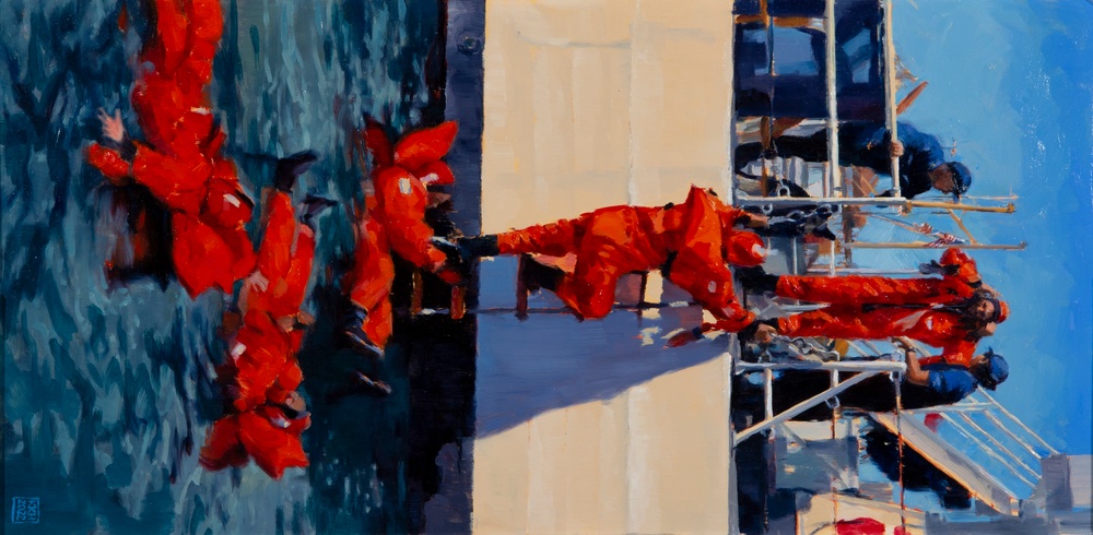 US Coast Guard Art Program 2022 Collection, Ob ID# 202214. &quot;Evacuation into the sea,&quot; Kristin Hosbein (14 of 38)