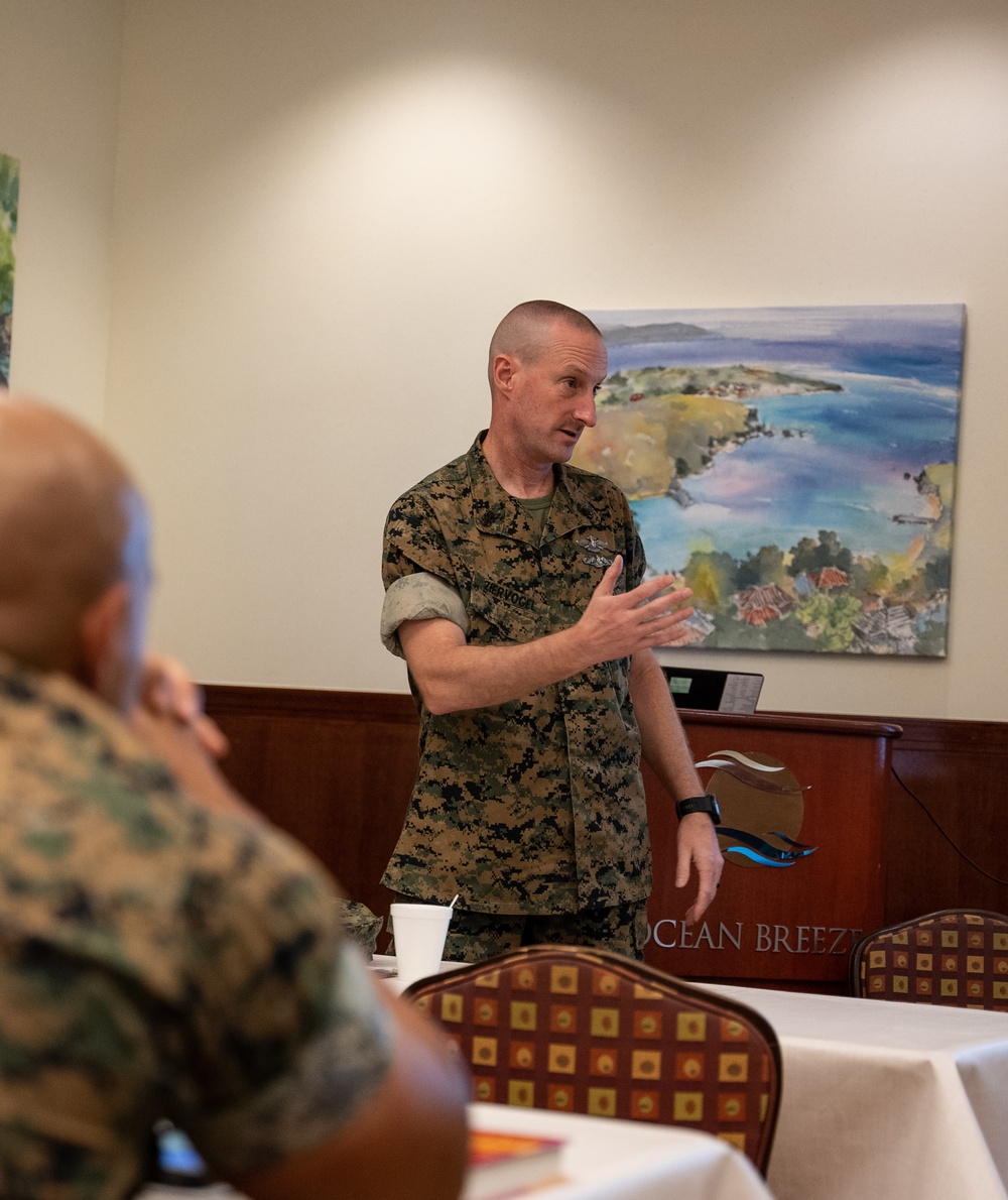 3rd MLG Senior Enlisted Leaders speak with SG(X) Staff NCOs at a Linchpin PME