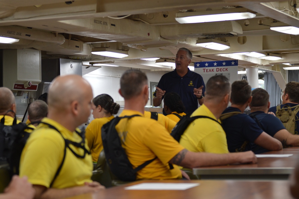 CPO Selects participate in history and heritage training aboard the Battleship Wisconsin