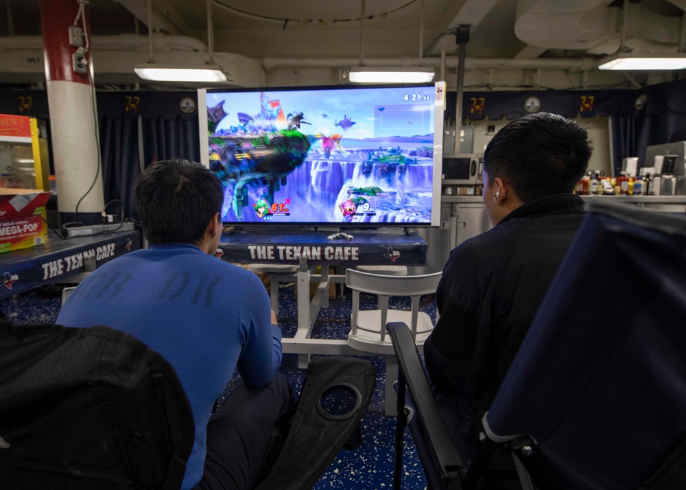 US Navy Sailors Play in a Super Smash Bros. Tournament Aboard USS George H.W. Bush