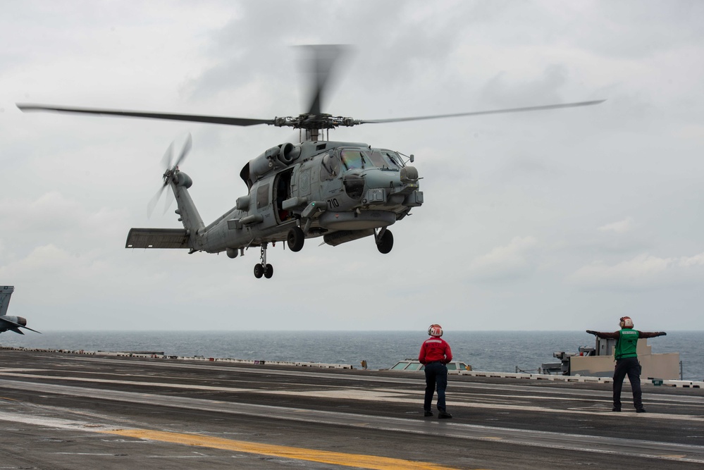 USS Ronald Reagan (CVN 76) conducts flight operations in the Philippine Sea
