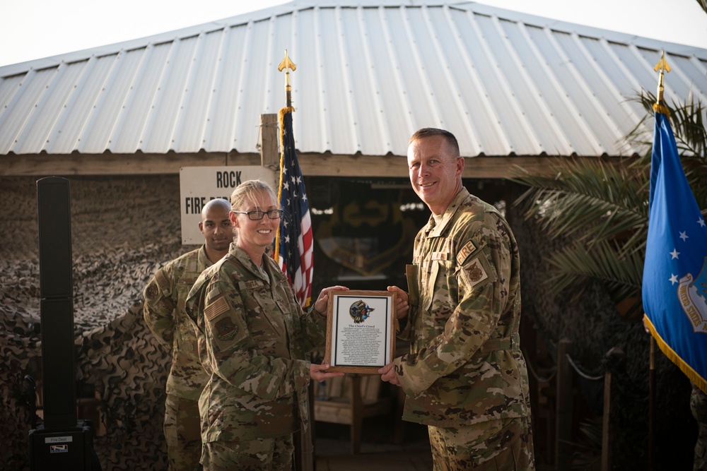 Firefighter promotes to Chief Master Sergeant while deployed