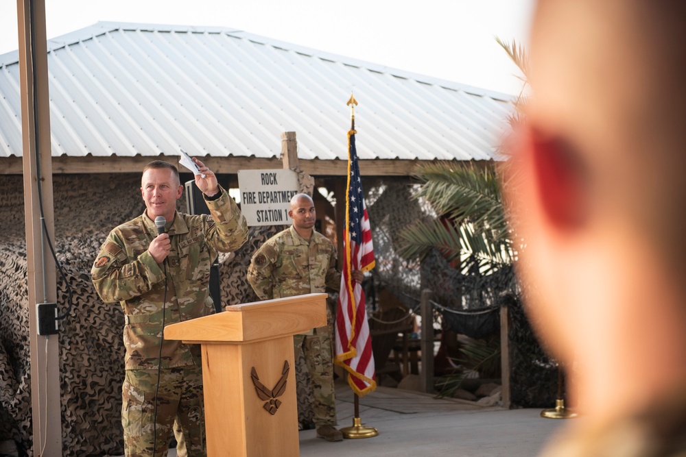 Firefighter promotes to Chief Master Sergeant while deployed