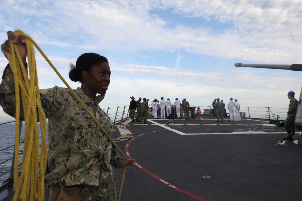 Benfold Sailor Makes Up Heaving Line
