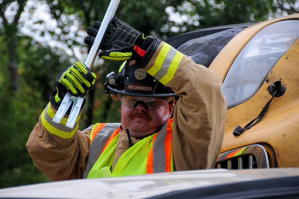 Fort Leavenworth Emergency Services practice multi-vehicle accident response