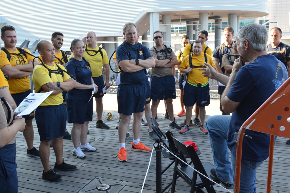 CPO Selects participate in history and heritage training aboard the Battleship Wisconsin