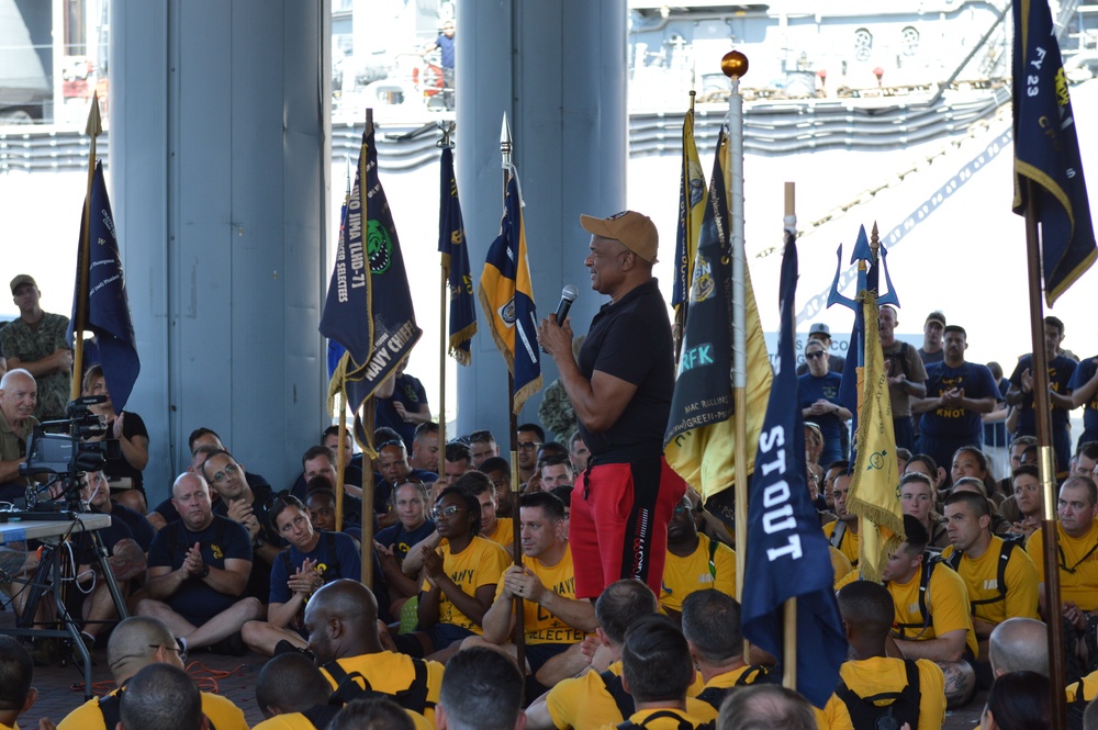 Retired CWO5 Phillip Brashear speaks to Chief Petty Officer selectees at Hampton Roads Naval Museum