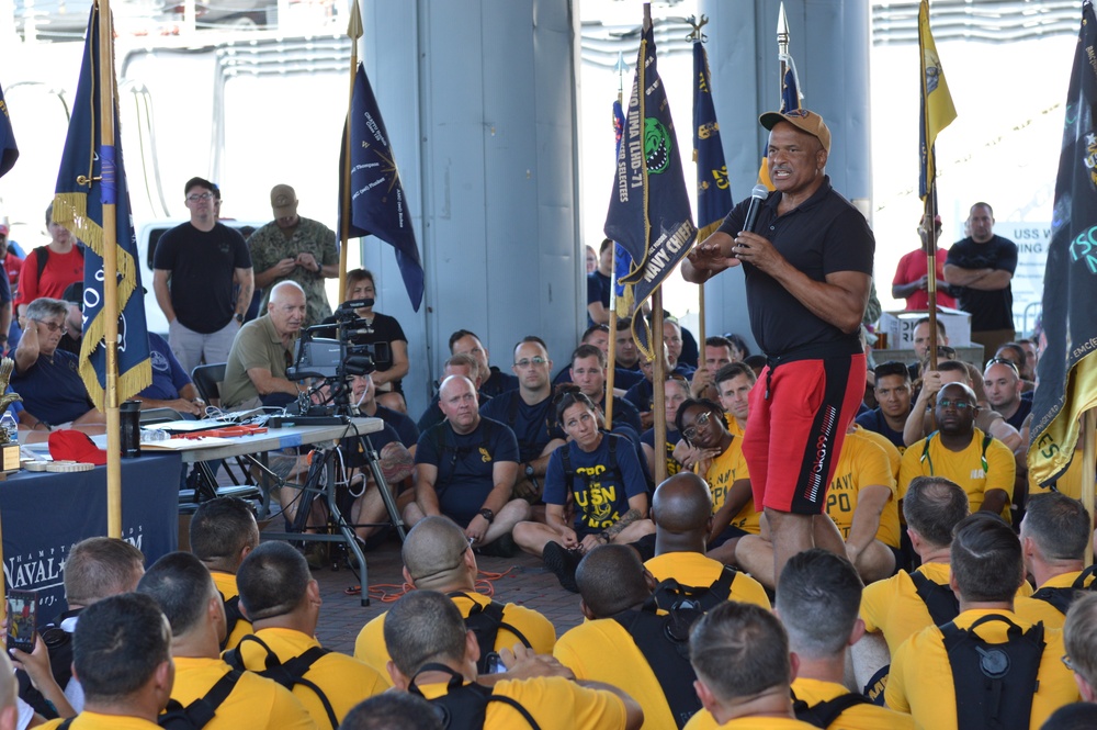 Retired CWO5 Phillip Brashear speaks to Chief Petty Officer selectees at Hampton Roads Naval Museum