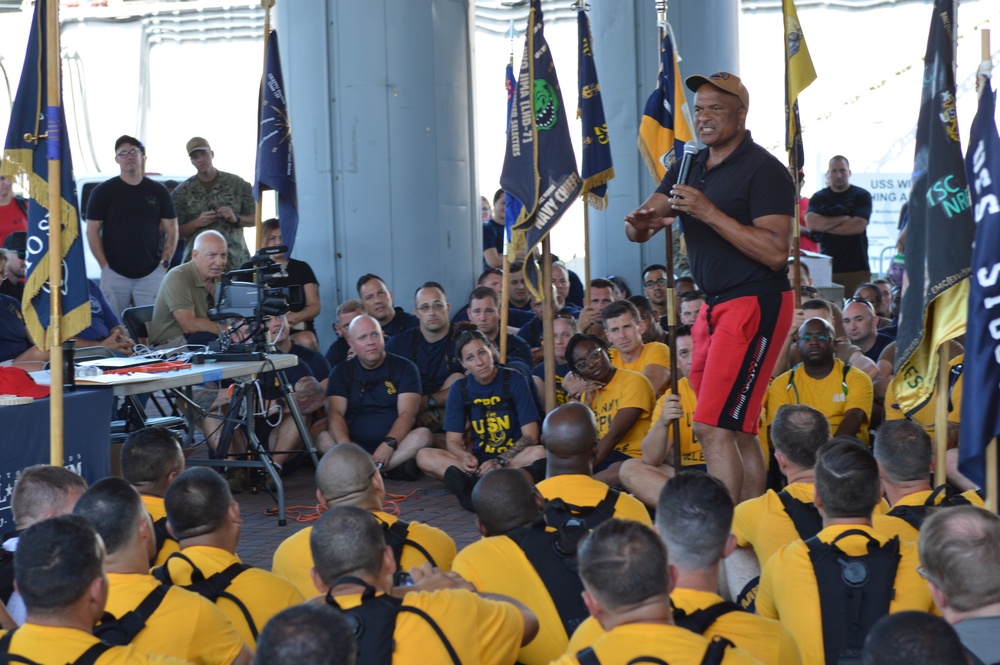 Retired CWO5 Phillip Brashear speaks to Chief Petty Officer selectees at Hampton Roads Naval Museum