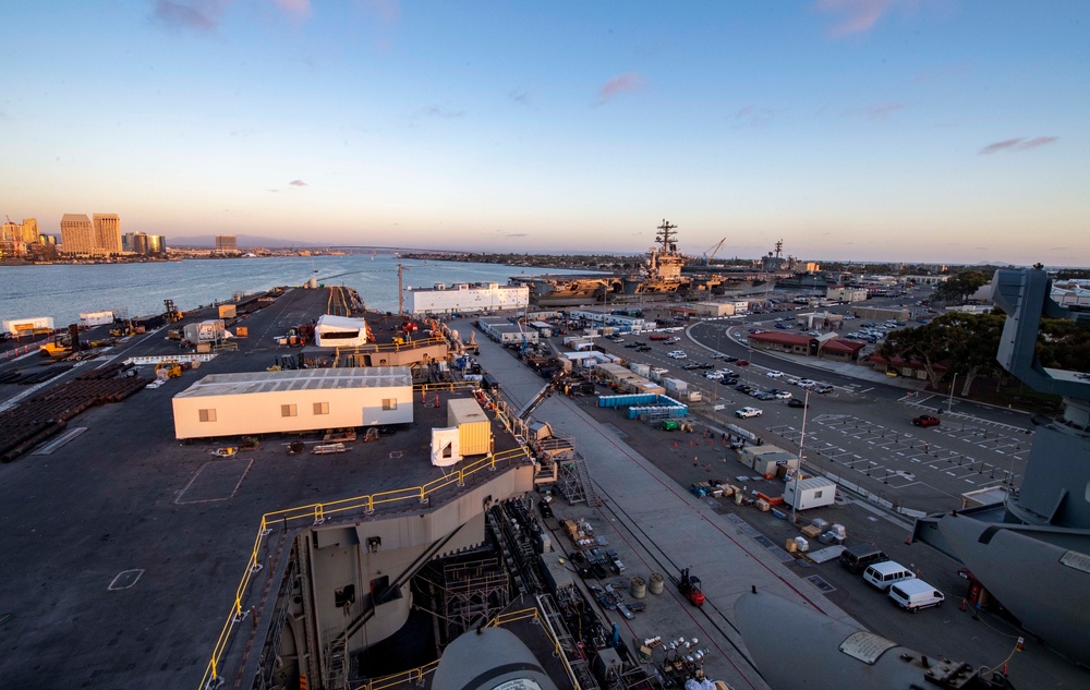 Three Carriers Moored Pierside Onboard Naval Air Station North Island