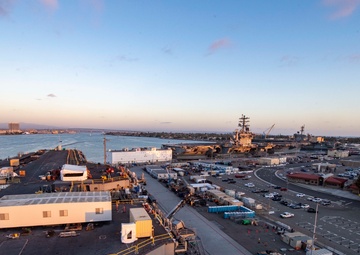 Three Carriers Moored Pierside Onboard Naval Air Station North Island