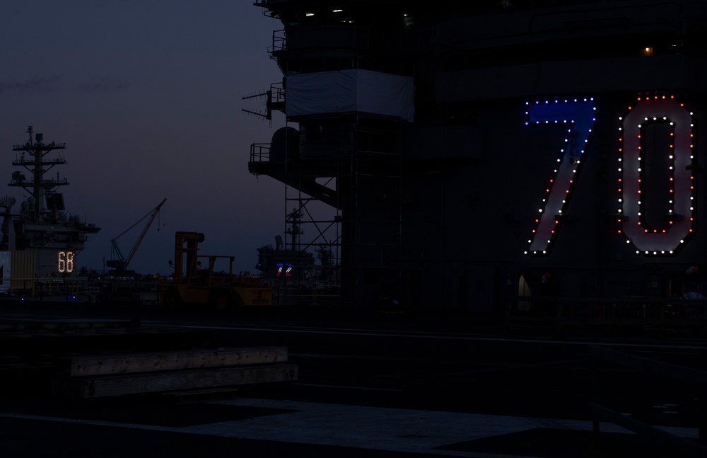 Three Carriers Moored Pierside Onboard Naval Air Station North Island