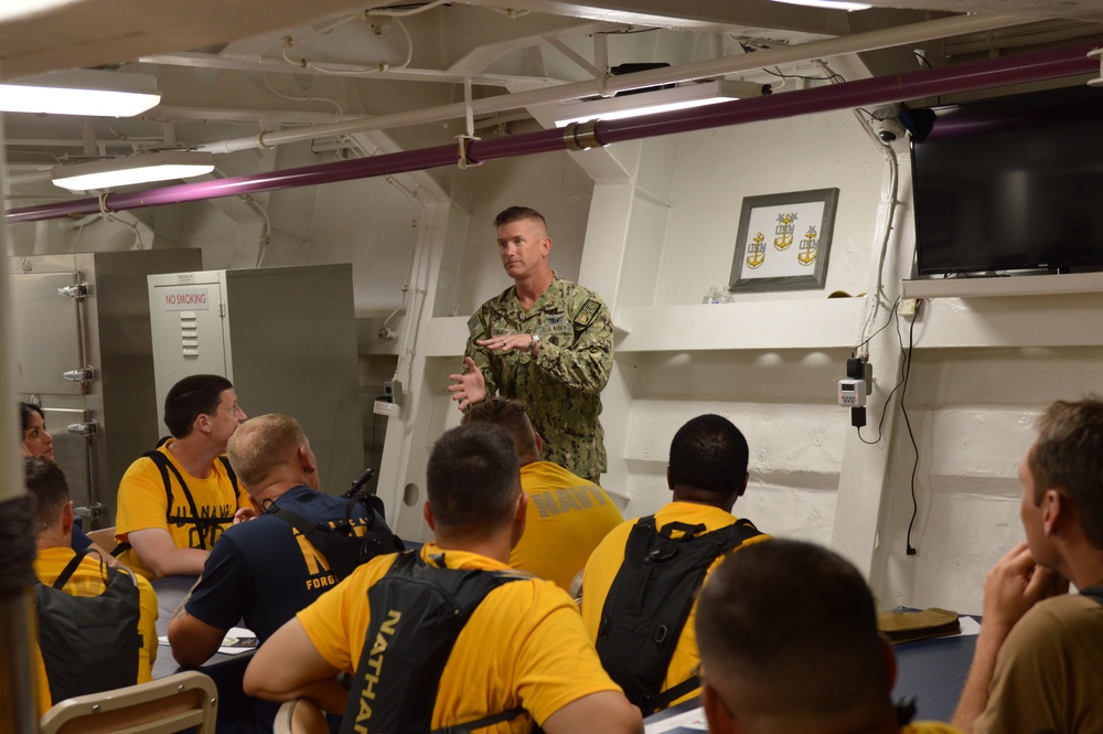 FORCM Knupp from Naval Surface Force Atlantic facilitates history and heritage training aboard the Battleship Wisconsin