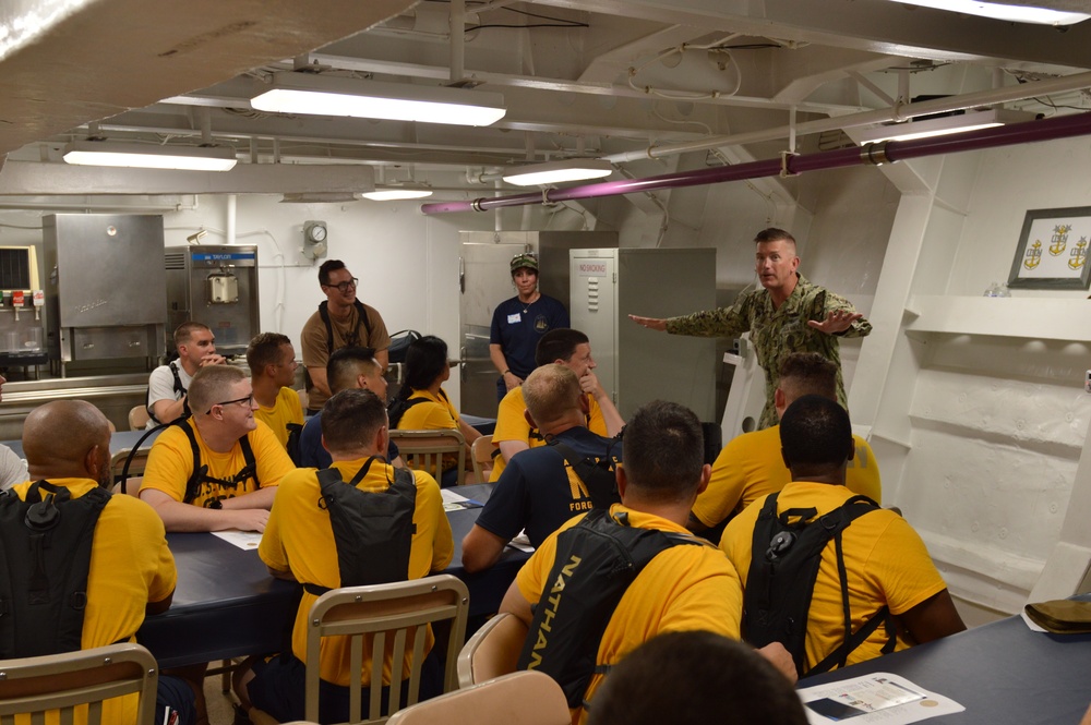 FORCM Knupp from Naval Surface Force Atlantic facilitates history and heritage training aboard the Battleship Wisconsin