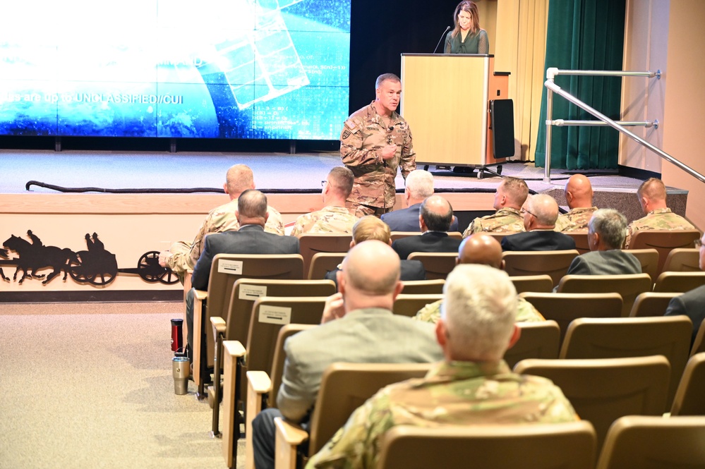 Gen. James H. Dickinson, Commander, U.S. Space Command speaks at the Air Defense Artillery Symposium at Fort Sill, Oklahoma.