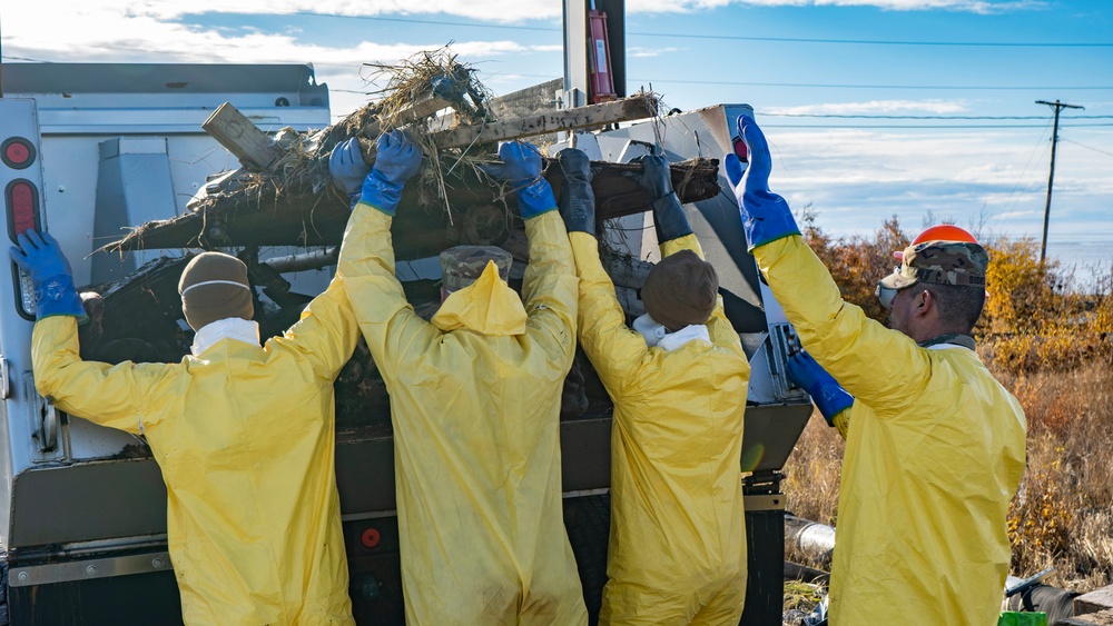 Alaska National Guardsmen clear storm debris for Operation Merbok Response