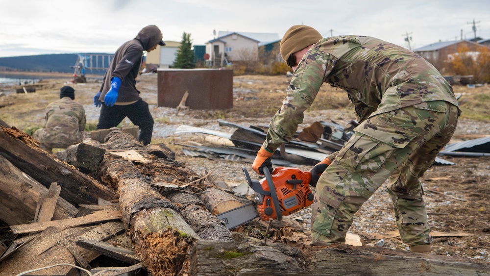 Alaska National Guardsmen clear storm debris for Operation Merbok Response