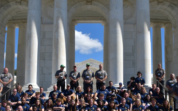 IAFF Burn Camp survivors pose for photo at Arlington National Cemetery.