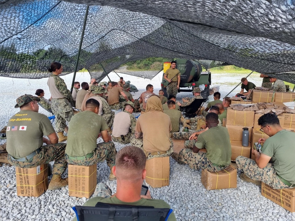 Seabees and Marines during a Seabee Combat Warfare class on Camp Hansen, Okinawa, Japan.