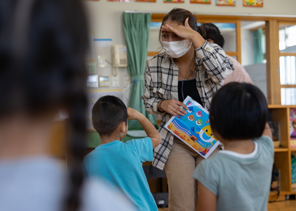 Marines Teach Suginoko Preschool Students English