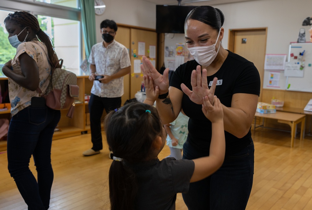 Marines Teach Suginoko Preschool Students English