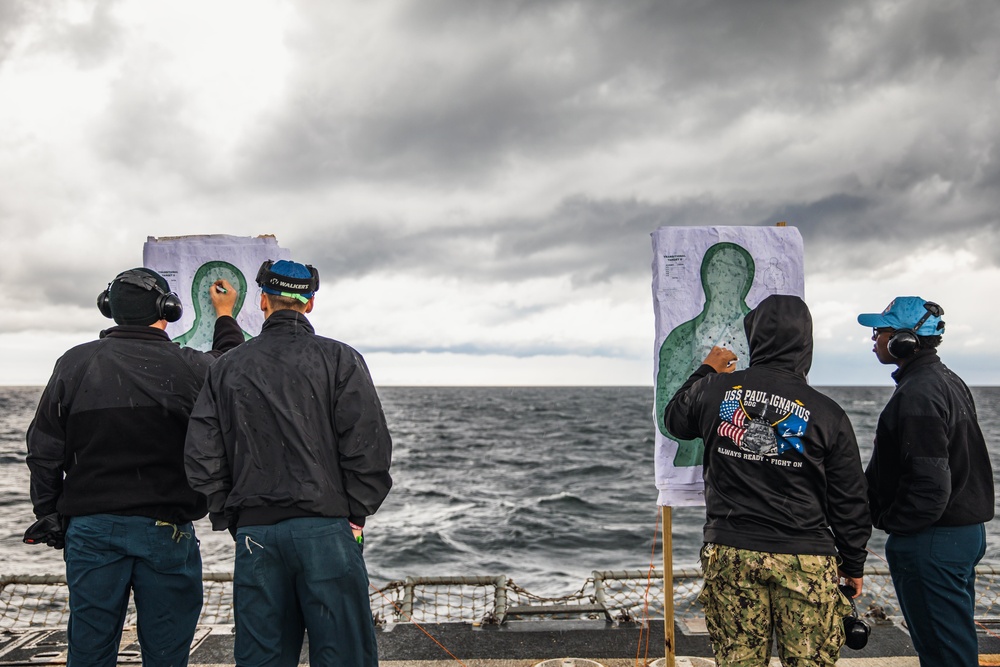 USS Paul Ignatius (DDG 117) Sailors Conduct Small Arms Weapons Shoot