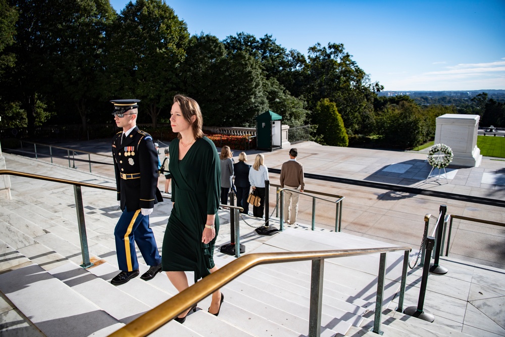 Minister of Interior and Kingdom Affairs for the Netherlands Hanke Bruins Slot Participates in a Public Wreath-Laying at the Tomb of the Unknown Soldier