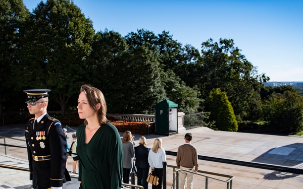 Minister of Interior and Kingdom Affairs for the Netherlands Hanke Bruins Slot Participates in a Public Wreath-Laying at the Tomb of the Unknown Soldier