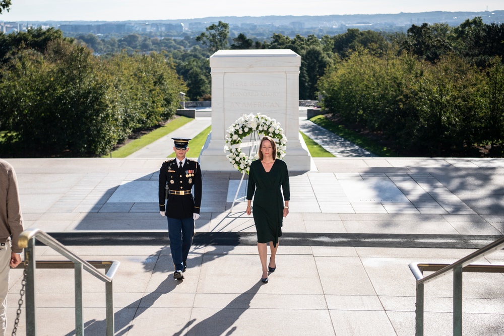 Minister of Interior and Kingdom Affairs for the Netherlands Hanke Bruins Slot Participates in a Public Wreath-Laying at the Tomb of the Unknown Soldier