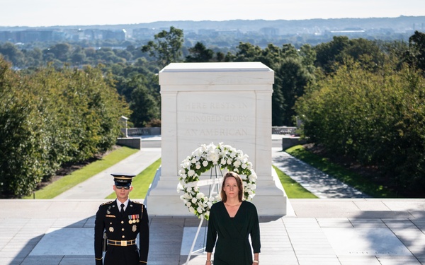 Minister of Interior and Kingdom Affairs for the Netherlands Hanke Bruins Slot Participates in a Public Wreath-Laying at the Tomb of the Unknown Soldier