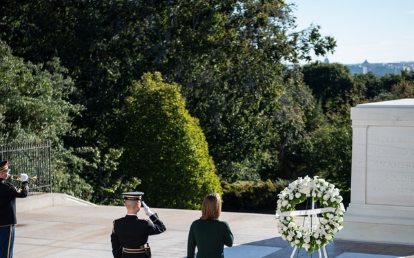 Minister of Interior and Kingdom Affairs for the Netherlands Hanke Bruins Slot Participates in a Public Wreath-Laying at the Tomb of the Unknown Soldier