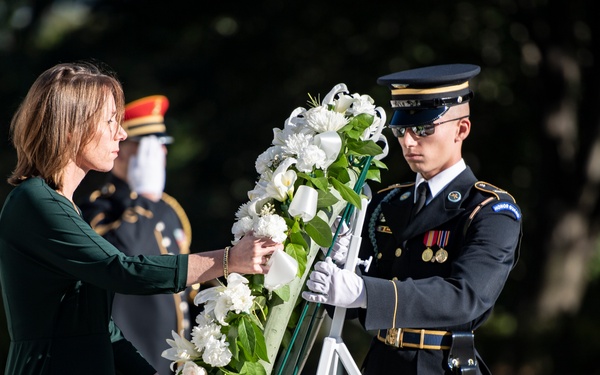 Minister of Interior and Kingdom Affairs for the Netherlands Hanke Bruins Slot Participates in a Public Wreath-Laying at the Tomb of the Unknown Soldier