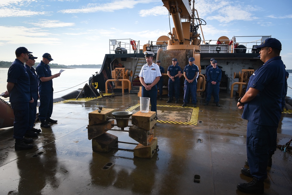 Cutterman ceremony on board the Coast Guard Cutter Marcus Hanna