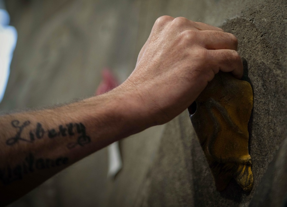 Take a peak: GFAFB fitness center reopens rock wall