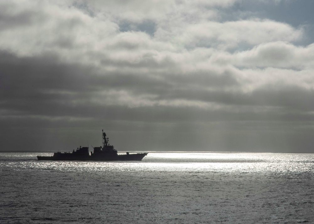 The Arleigh Burke-class missile destroyer USS Wayne E. Meyer (DDG 108) Sails The Pacific