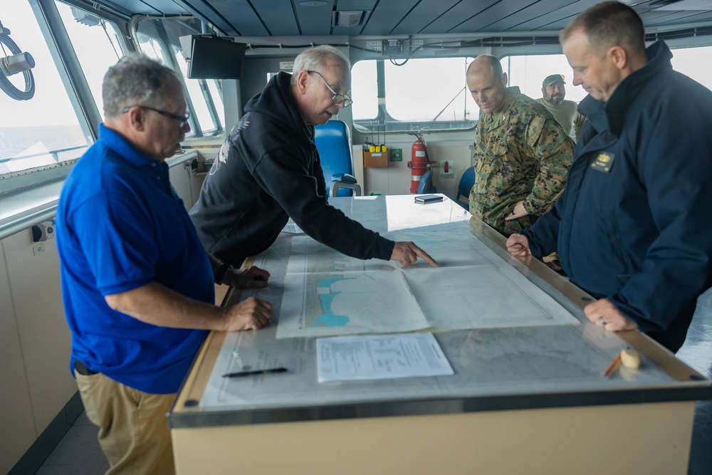 Col. Burke meets with Capt. Sylvester of the U.S.N.S Sacagawea