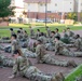 Soldiers from 1st Signal Brigade go on a ruck march for physical training in the morning.