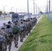 Soldiers from 1st Signal Brigade go on a ruck march for physical training in the morning.