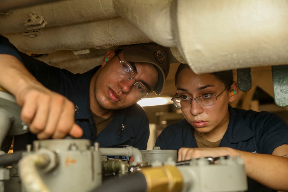 Sailors Conduct Maintenance Aboard USS Higgins