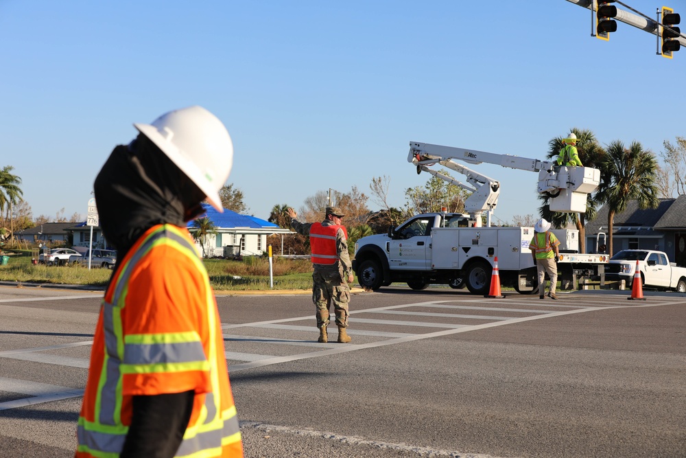 National Guard and Contractors Fix Traffic Lights after Hurricane Ian