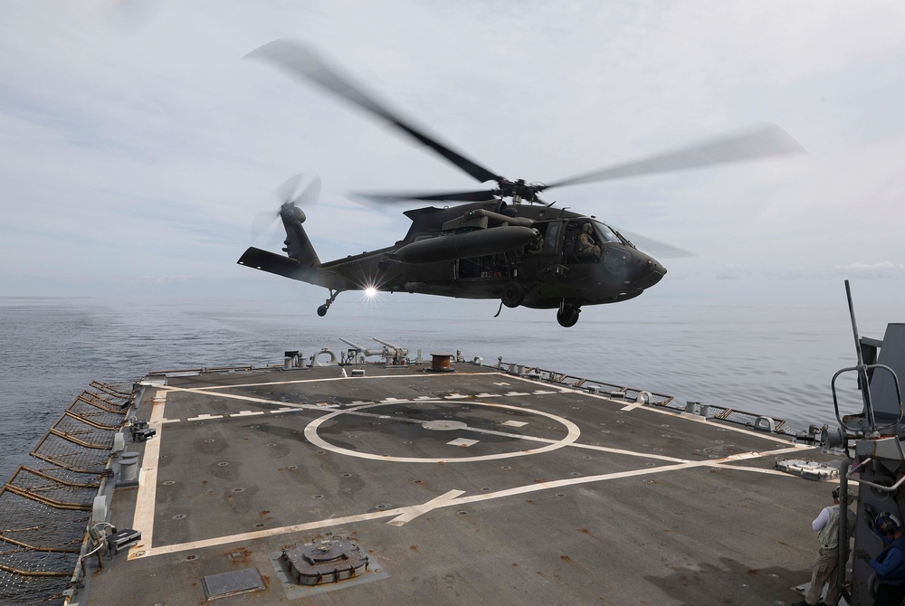 USS Barry (DDG 52) Conducts Deck-Landing Qualifications with Army 2nd Combat Aviation Brigade