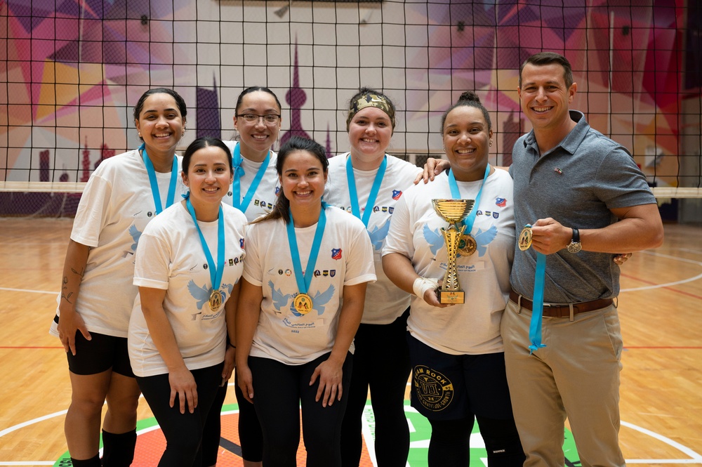 U.S. Airmen, Soldiers, and Kuwait volleyball teams compete in exhibition games for International Day of Peace