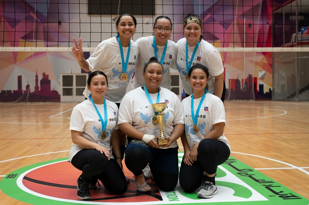 U.S. Airmen, Soldiers, and Kuwait volleyball teams compete in exhibition games for International Day of Peace