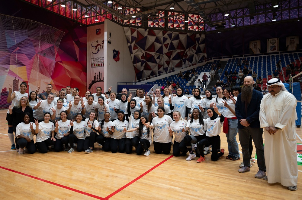 U.S. Airmen, Soldiers, and Kuwait volleyball teams compete in exhibition games for International Day of Peace