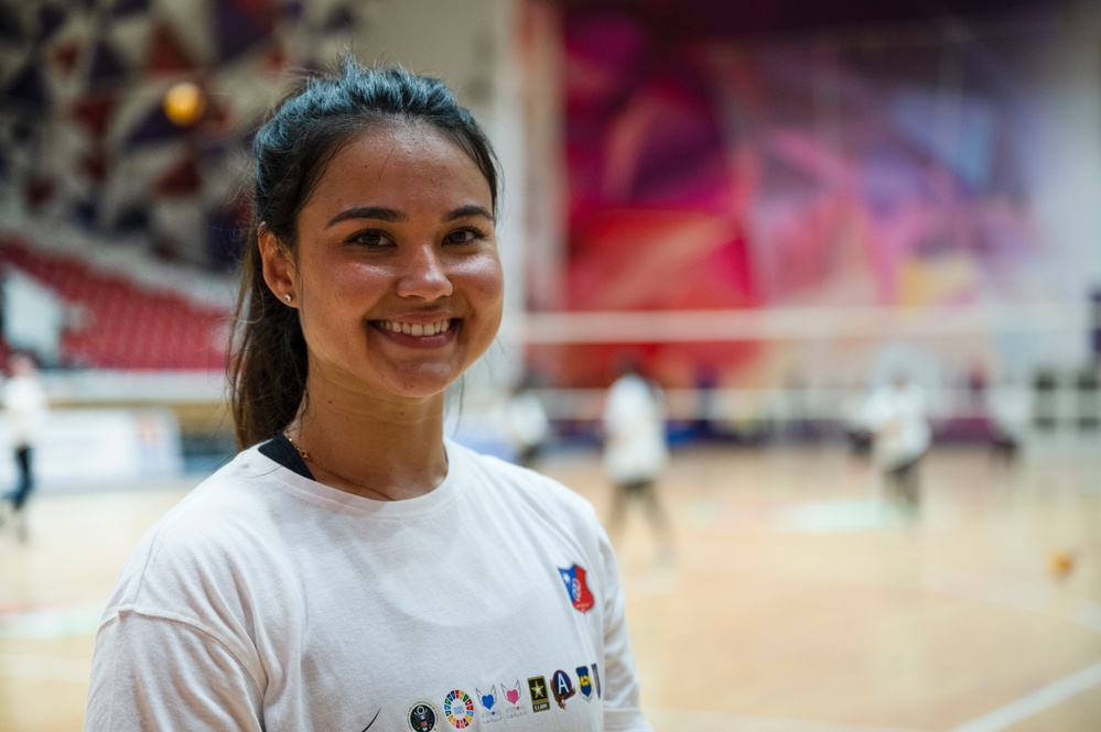 U.S. Airmen, Soldiers, and Kuwait volleyball teams compete in exhibition games for International Day of Peace